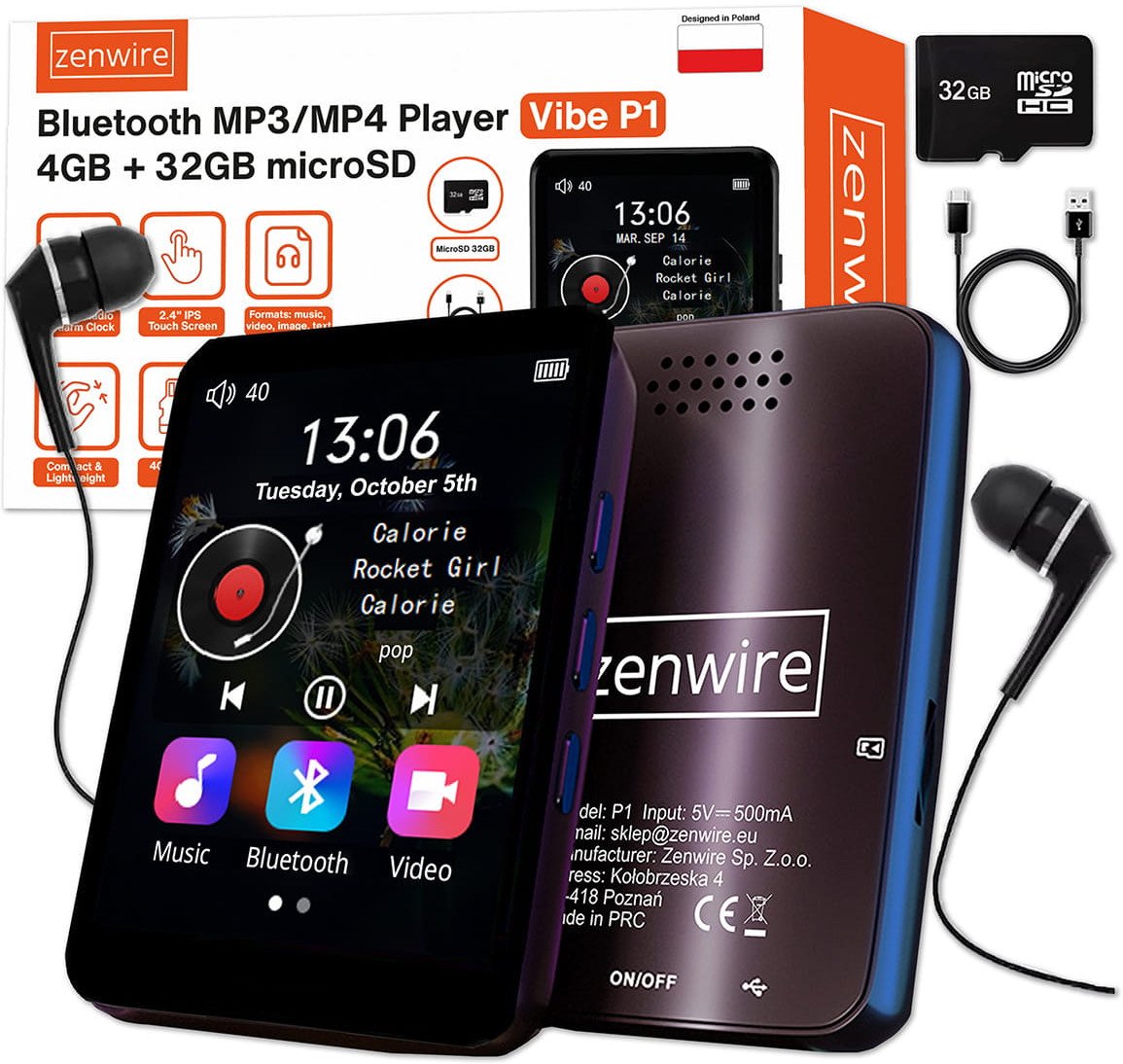 Zenwire Prenosný MP3 MP4 prehrávač 36GB
