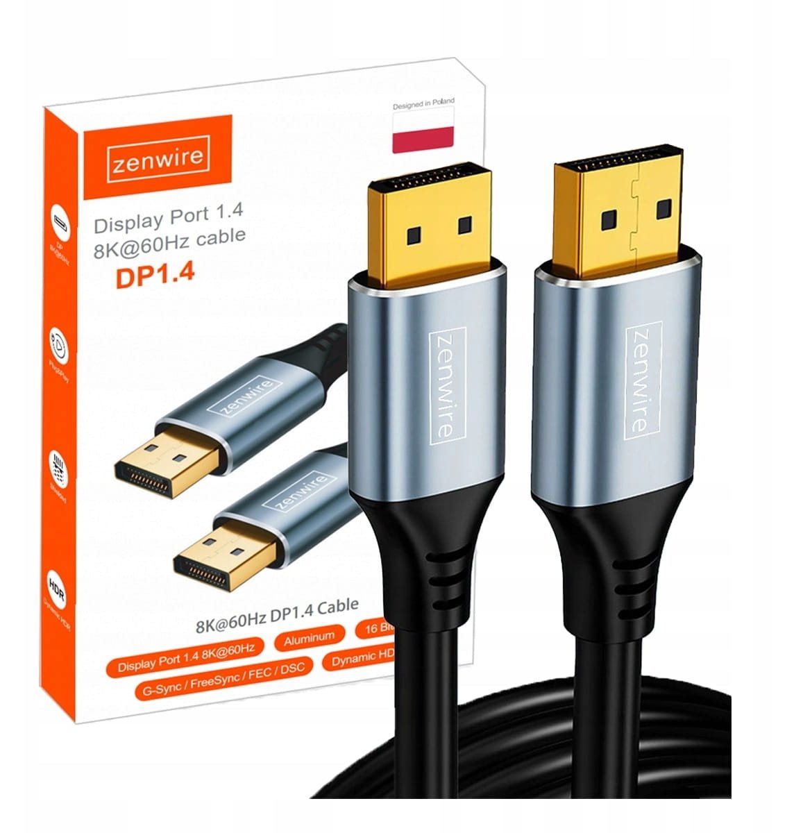 Zenwire Kabel DisplayPort 1.4 2K 4K 144Hz 8K 60Hz DisplayPort pro TV PC monitor 3m