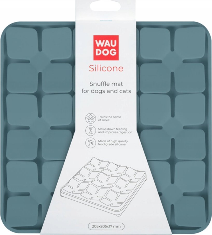 Collar Obojek WAU DOG SILICONE SLOW DOG MAT 20,5x20,5x1,7cm ŠEDÝ