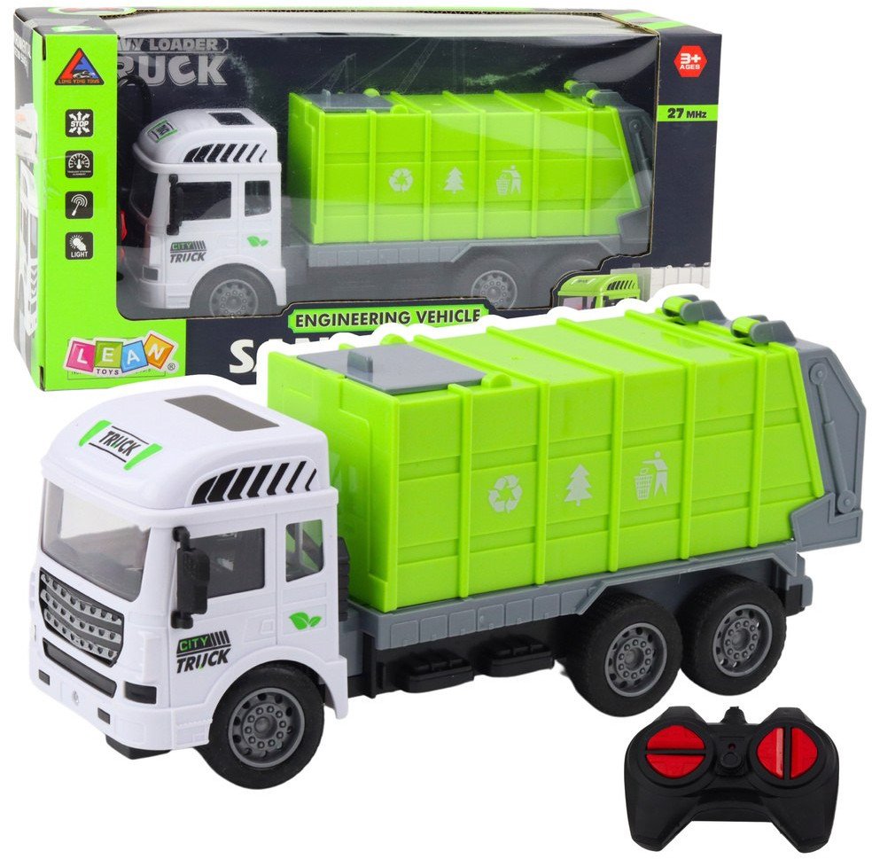 LeanToys RC popelářské auto na dálkové ovládání se zelenými světly 1:24