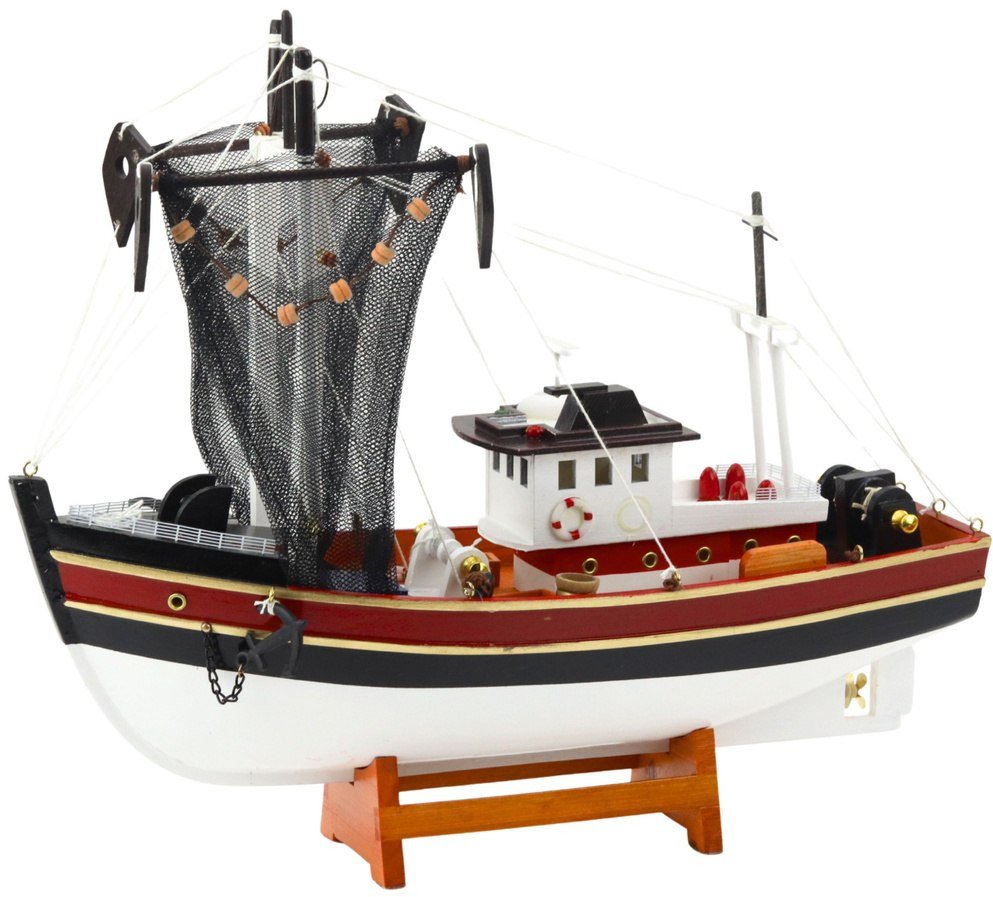 LeanToys Sběratelská dekorativní loď, rybářský člun, rybářská síť, model 38x31cm