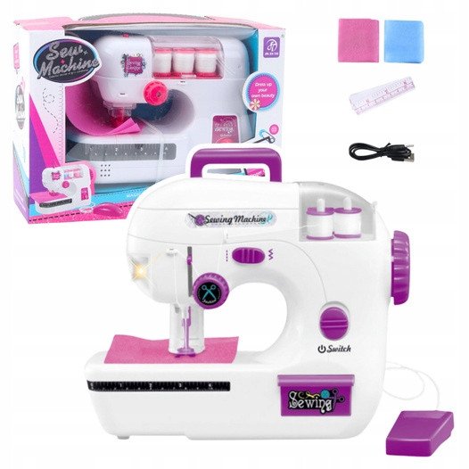 LeanToys Šicí stroj pro děti, nit, materiál, světla, zvuky