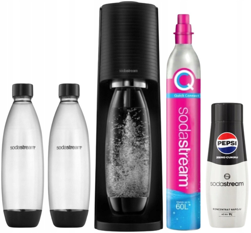 Sodastream Výrobník limonád Terra + 2 lahve + benzín Black Gas + sirup Pepsi Max