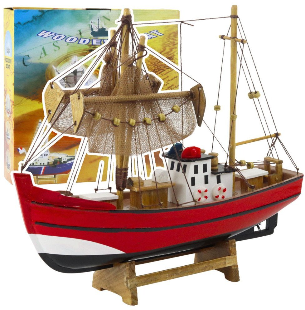 LeanToys Sběratelský model dekorativní rybářské lodi červená 30x26cm
