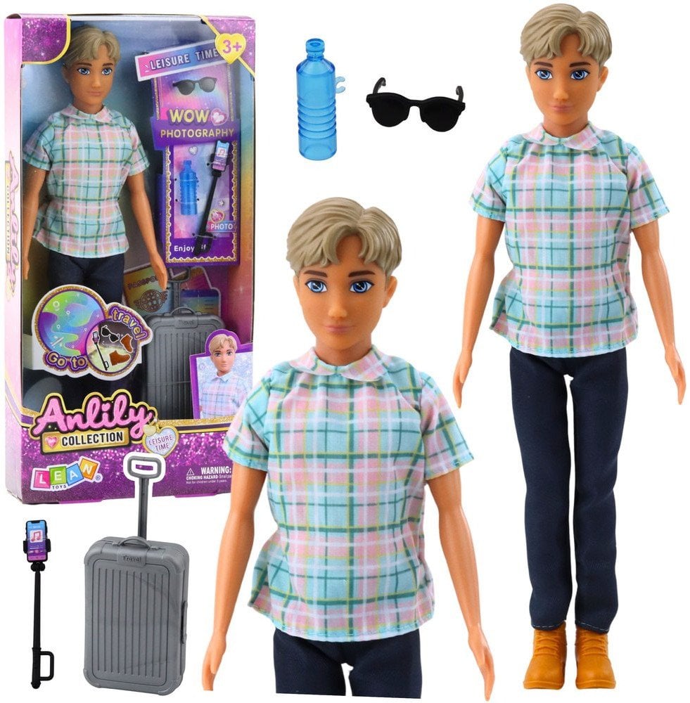 LeanToys Doplňky pro panenky Anlily, kufr, selfie tyč, brýle, láhev