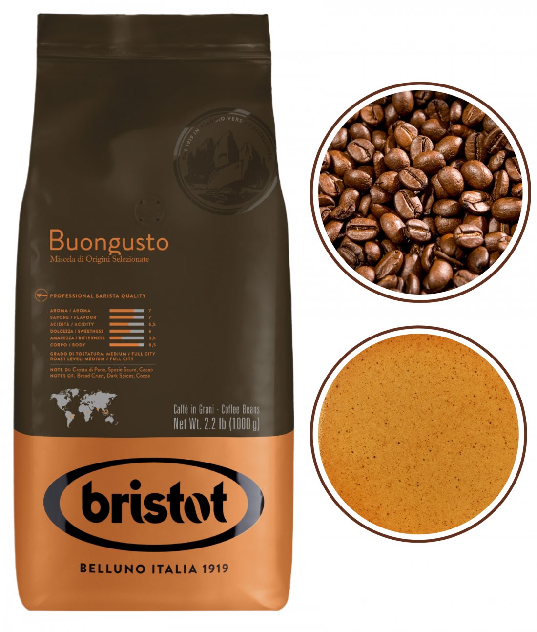 Blue Orca Coffee Bristot Buongusto černá káva zrnková do espresso kávovarů 1kg