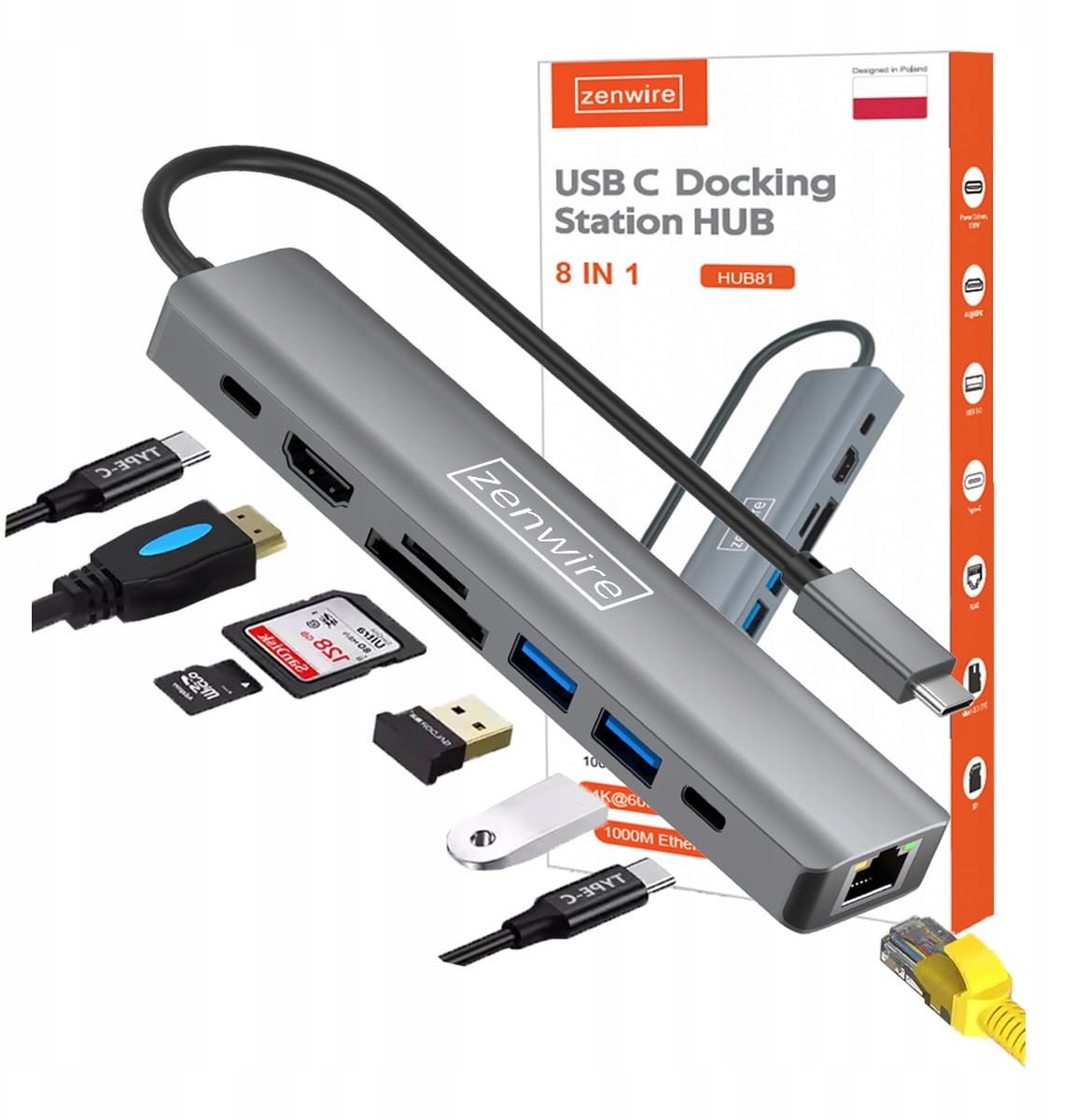 Zenwire USB-C HUB adaptér ADAPTER 8v1 HDMI Gigabit Ethernet Macbook Pro Air M4