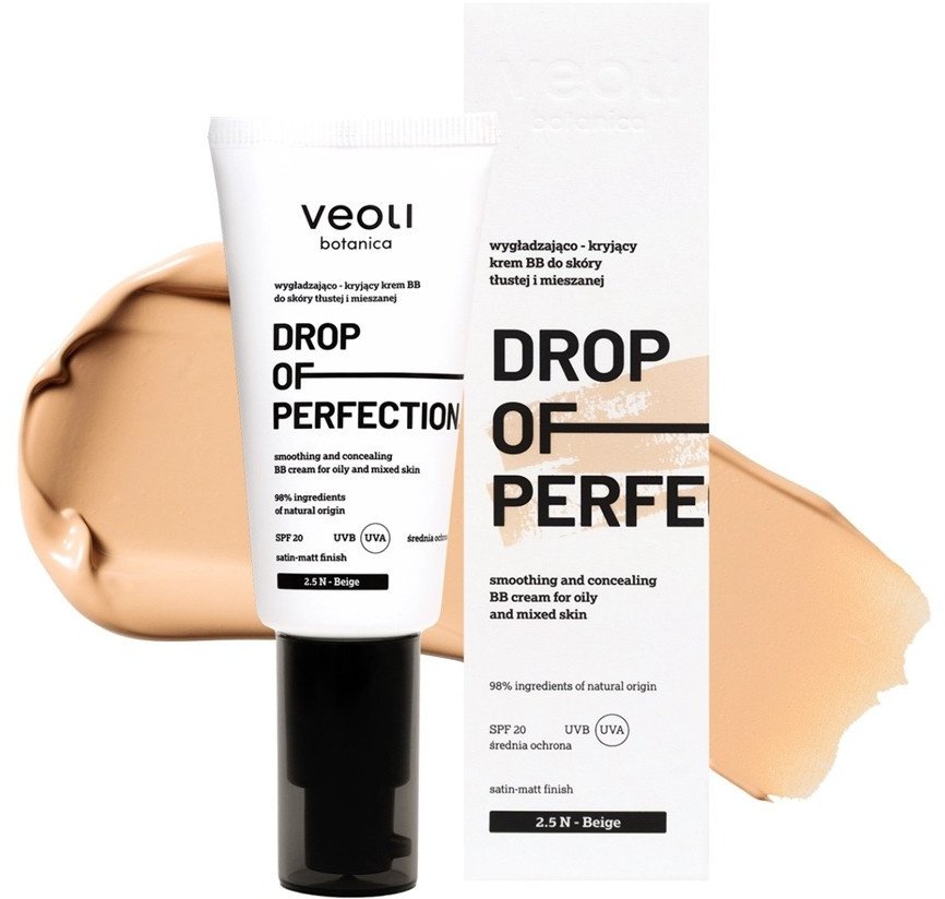 Veoli Botanica Drop Of Perfection vyhlazující a krycí BB krém pro mastnou a smíšenou pleť 2,5 N Beige 30ml
