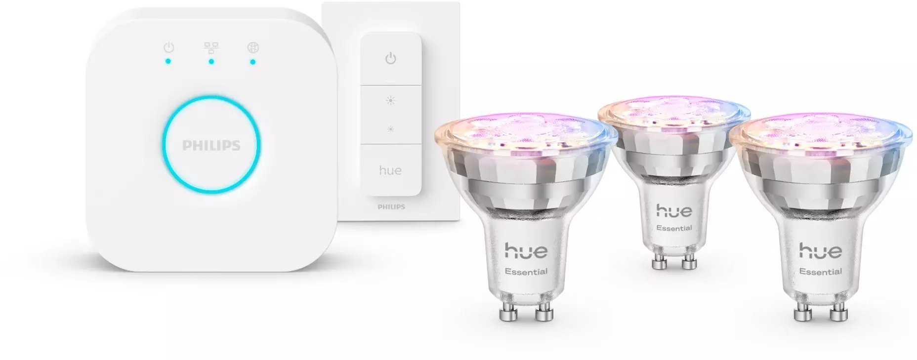 Philips Základní startovací sada Hue White and color ambiance: 3 chytré žárovky GU10 (345 lm) + stmívač