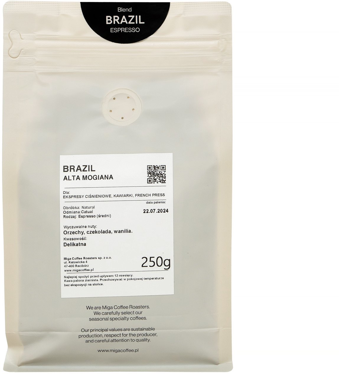Miga Coffee kávová zrna Brazil Espresso 250g