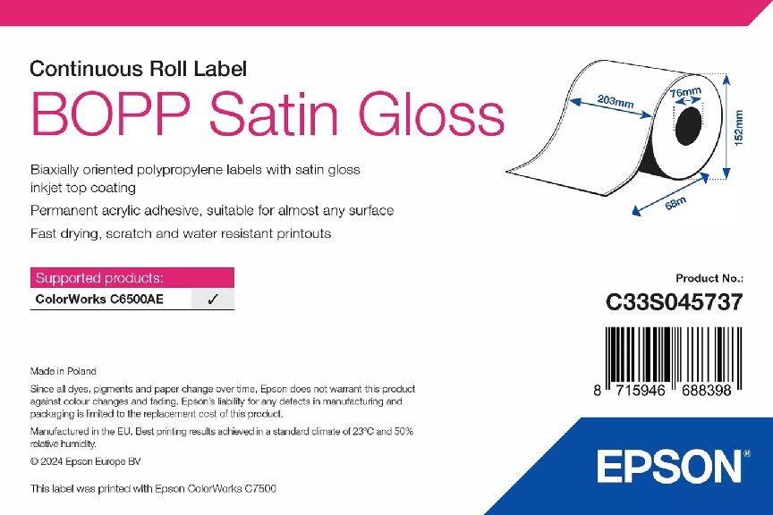 BOPP Satin Gloss Label Cont.R, 203mm x 68m