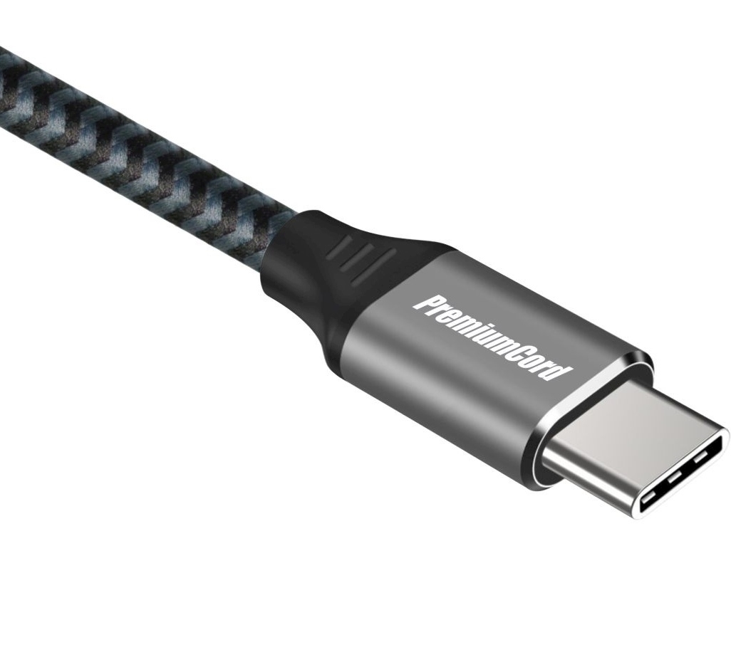 PremiumCord USB-C zahnutý kabel ( USB 3.2 GEN 2, 3A, 60W, 20Gbit/s ) 0,5m hliníkové krytky konektorů, bavlněný oplet