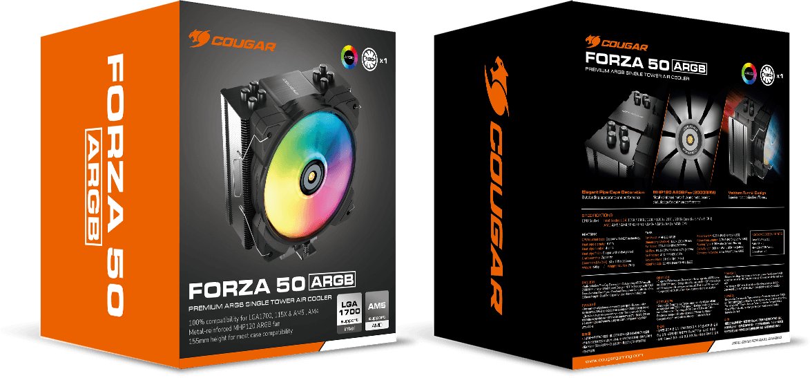 COUGAR chlazení FORZA 50 ARGB CPU Air Cooling 50x135x155mm ZIPPER FIN HDB