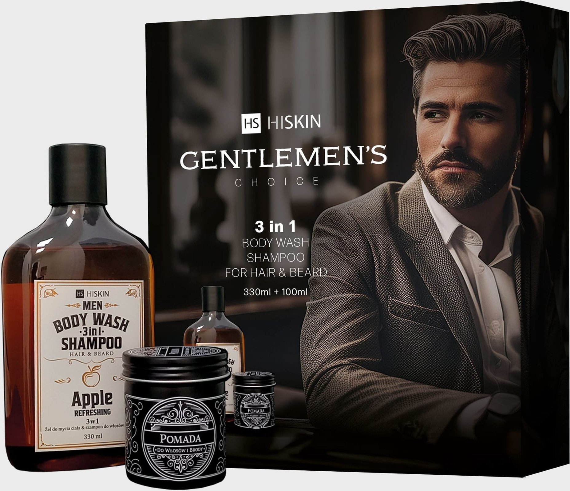 HiSkin HISKIN Sada na vlasy a vousy - Whisky šampon 330 ml + Pomáda na vlasy a vousy