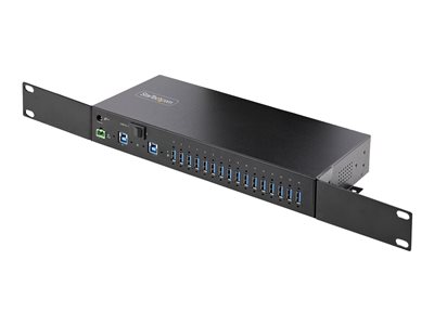 StarTech.com 16-Port Industrial USB 3.0 Hub 5Gbps, Metal, DIN/Surface/Rack Mountable, ESD Protection, Terminal Block Power, up to 120W Shared USB Charging, Dual-Host Hub/Switch (5G16AINDS-USB-A-HUB) -