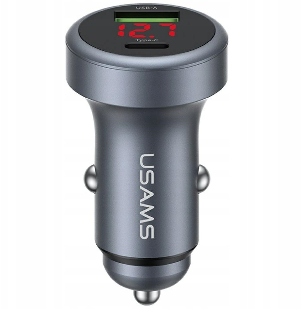 Usams Nabíječka do auta CC327, hliníková, 45W, USB-A, USB-C, matná