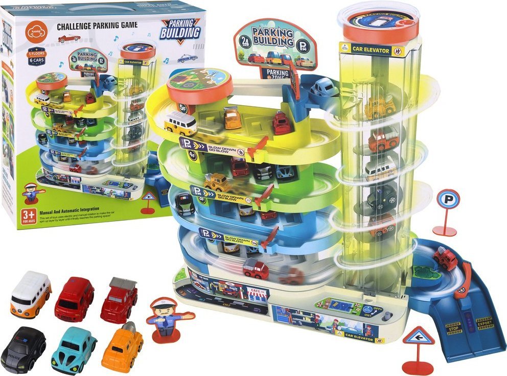 LeanToys Interaktivní sada pro vícepatrové parkování aut, světla a zvuky