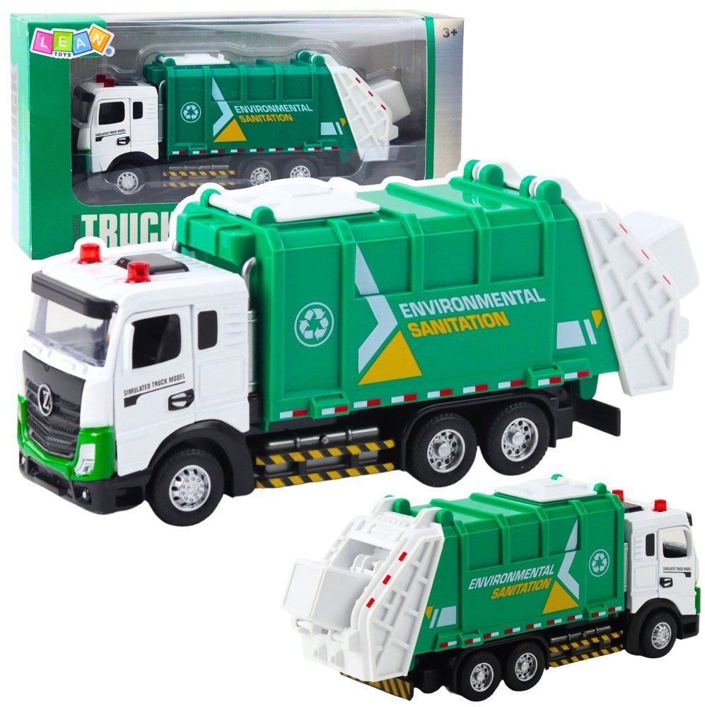 LeanToys Popelářské auto pro děti, kovová kabina, světla, zní zeleně