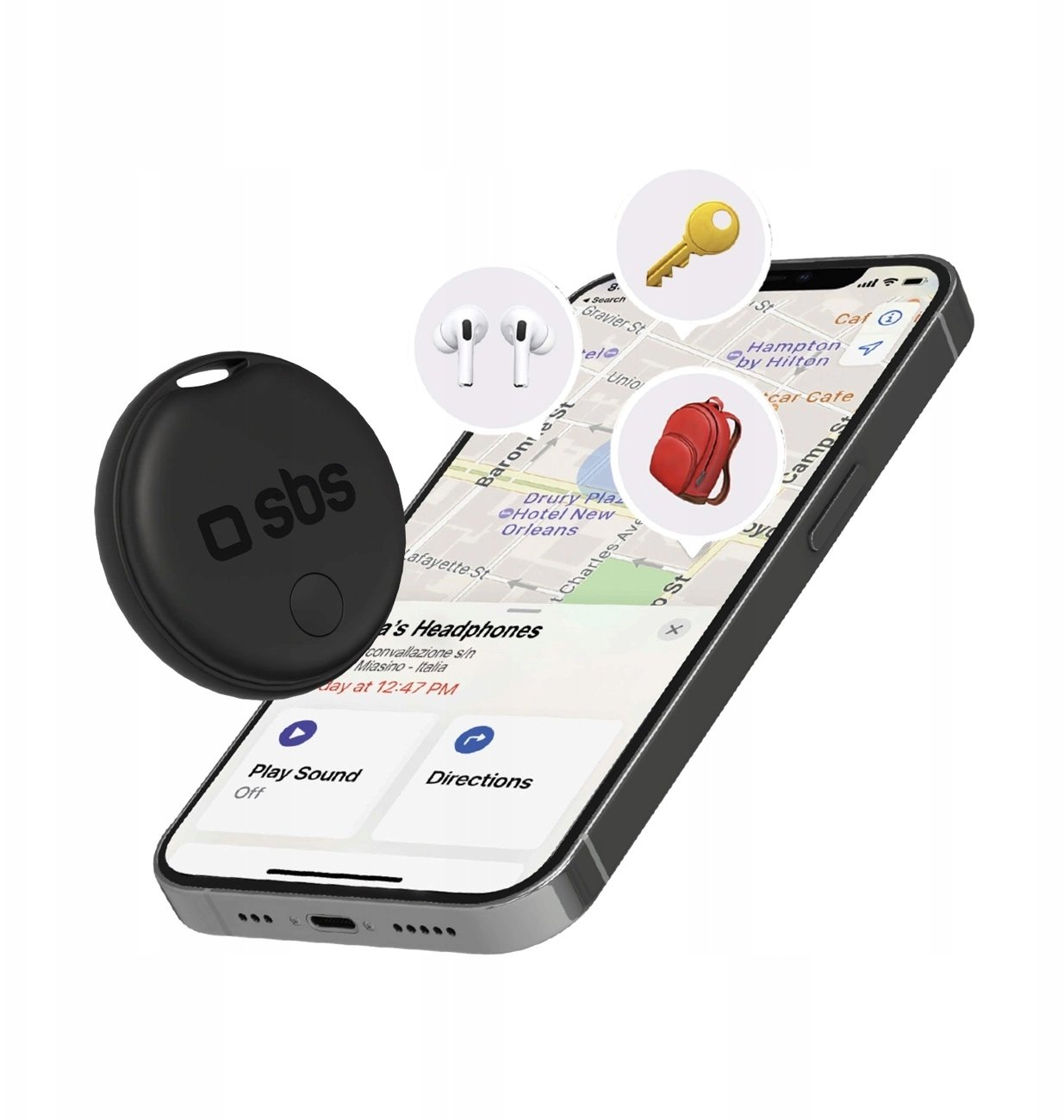 SBS Lokátor Track My Circle kompatibilní s Apple Find My - černý