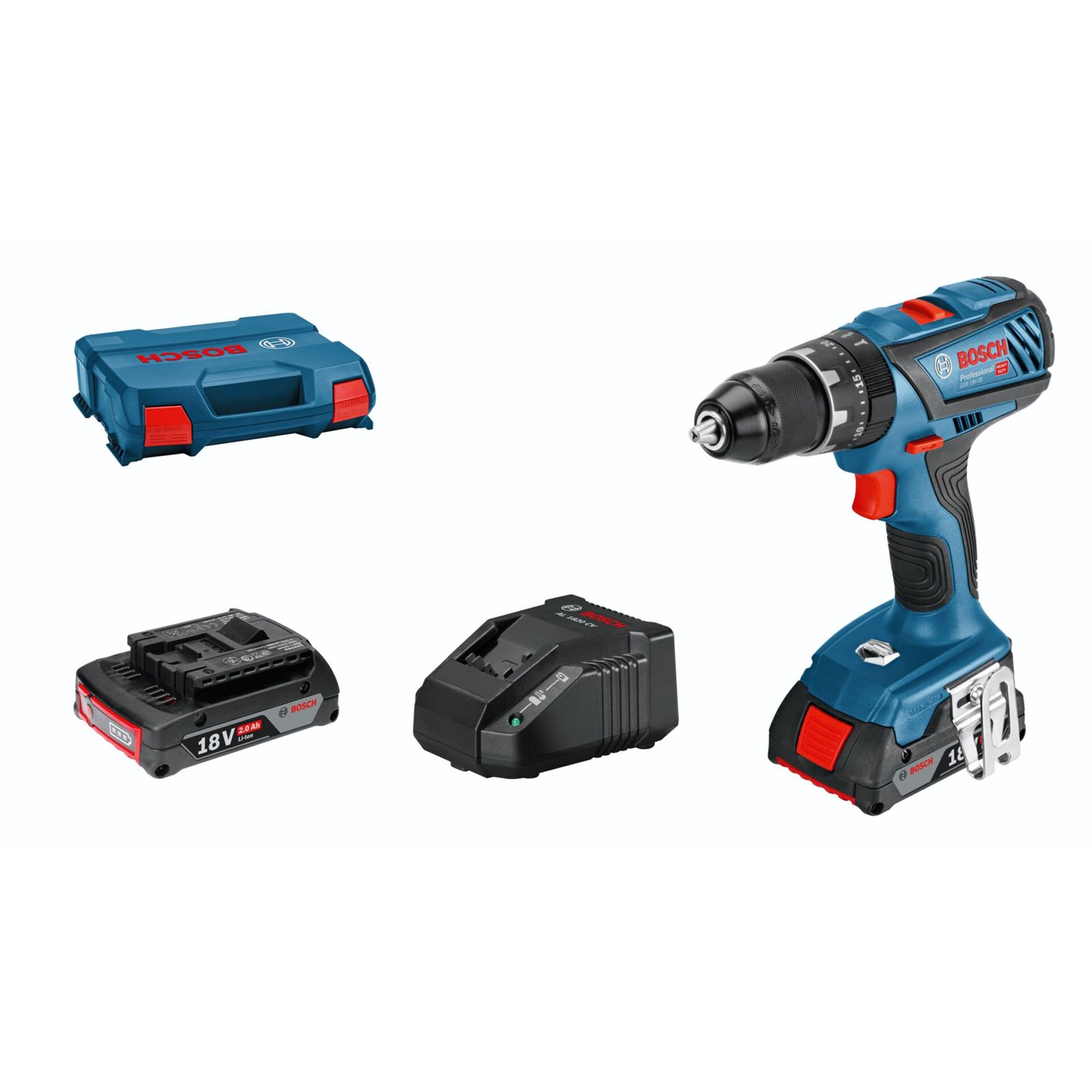 Bosch Powertools Akumulátorová příklepová vrtačka GSB 18V-28 Professional, 18 V (modrá/černá, 2x Li-Ion baterie 2,0 Ah, v L-BOXX)