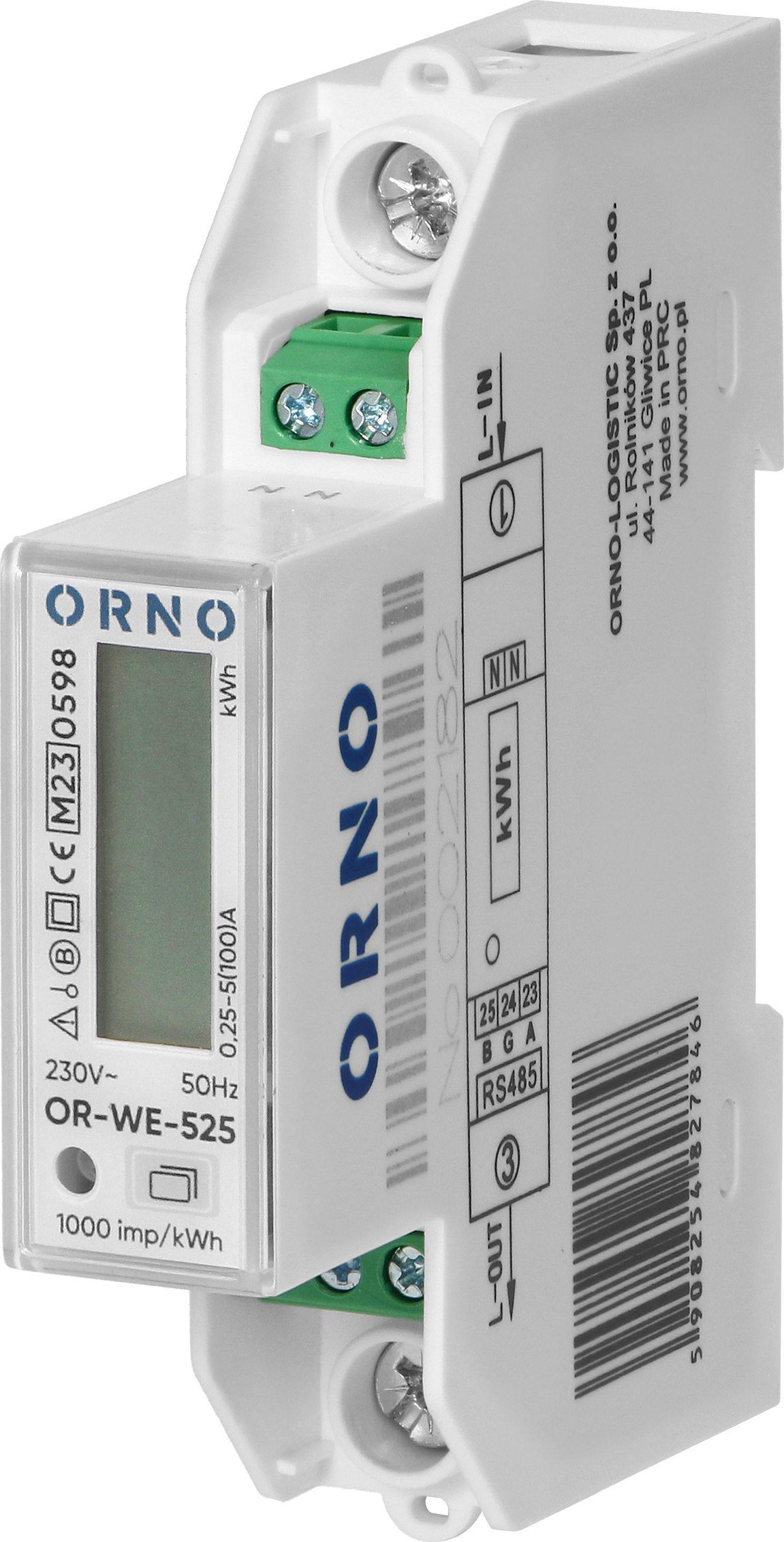 Orno 1fázový elektroměr, 100A, port RS-485, MID, 1 modul, DIN TH-35mm, FV