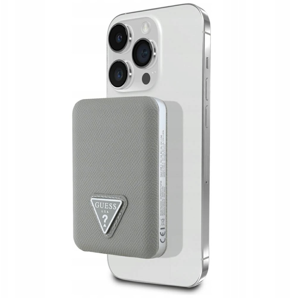 Guess Powerbank Grained Triangle Inductional Powerbank 5000mAh 15W USB-C MagSafe béžová
