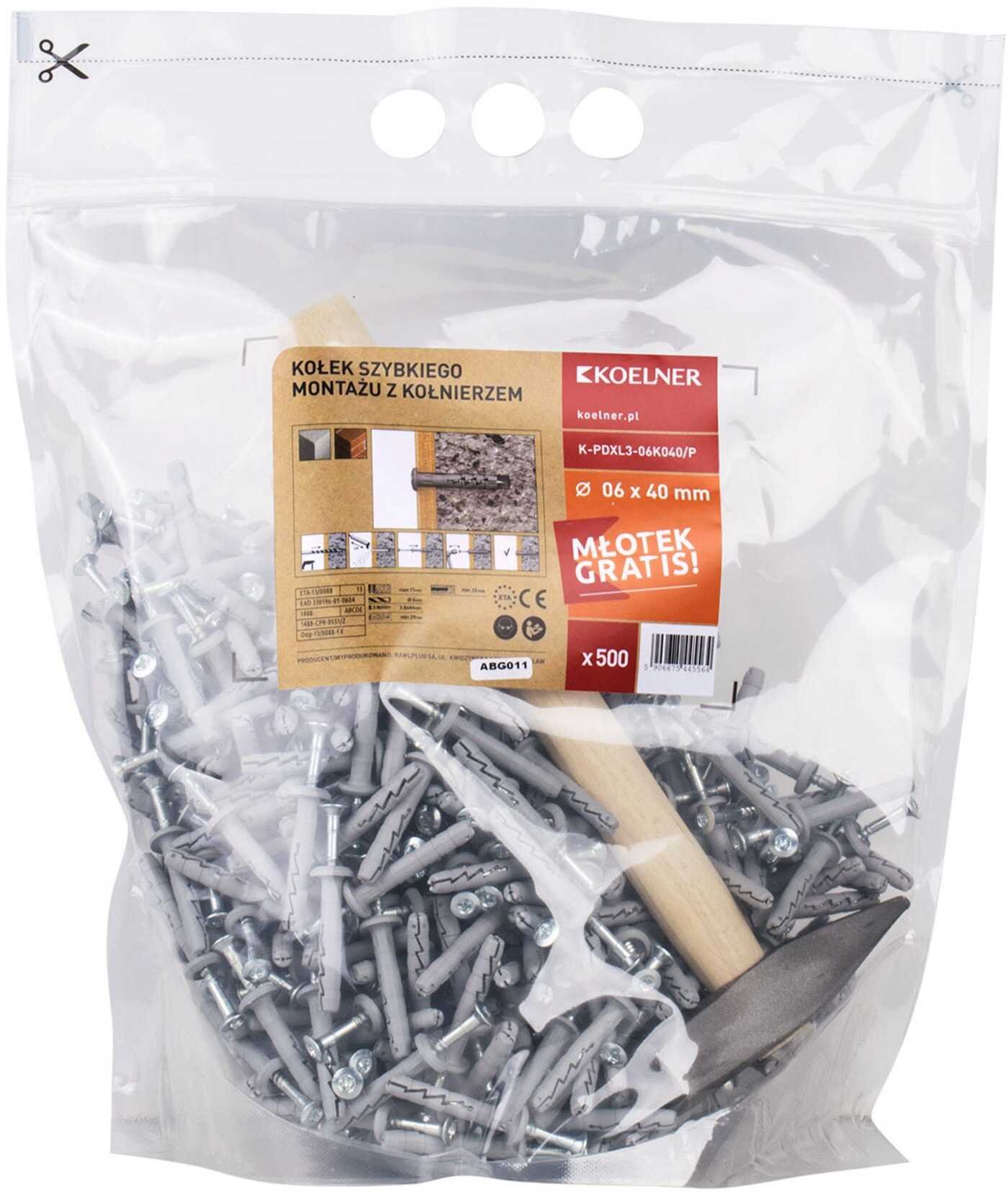 Koelner/Rawlplug KLÍM 6X40 S NÁSTAVCEM + KLADIVO 0,3 KG - 1 balení