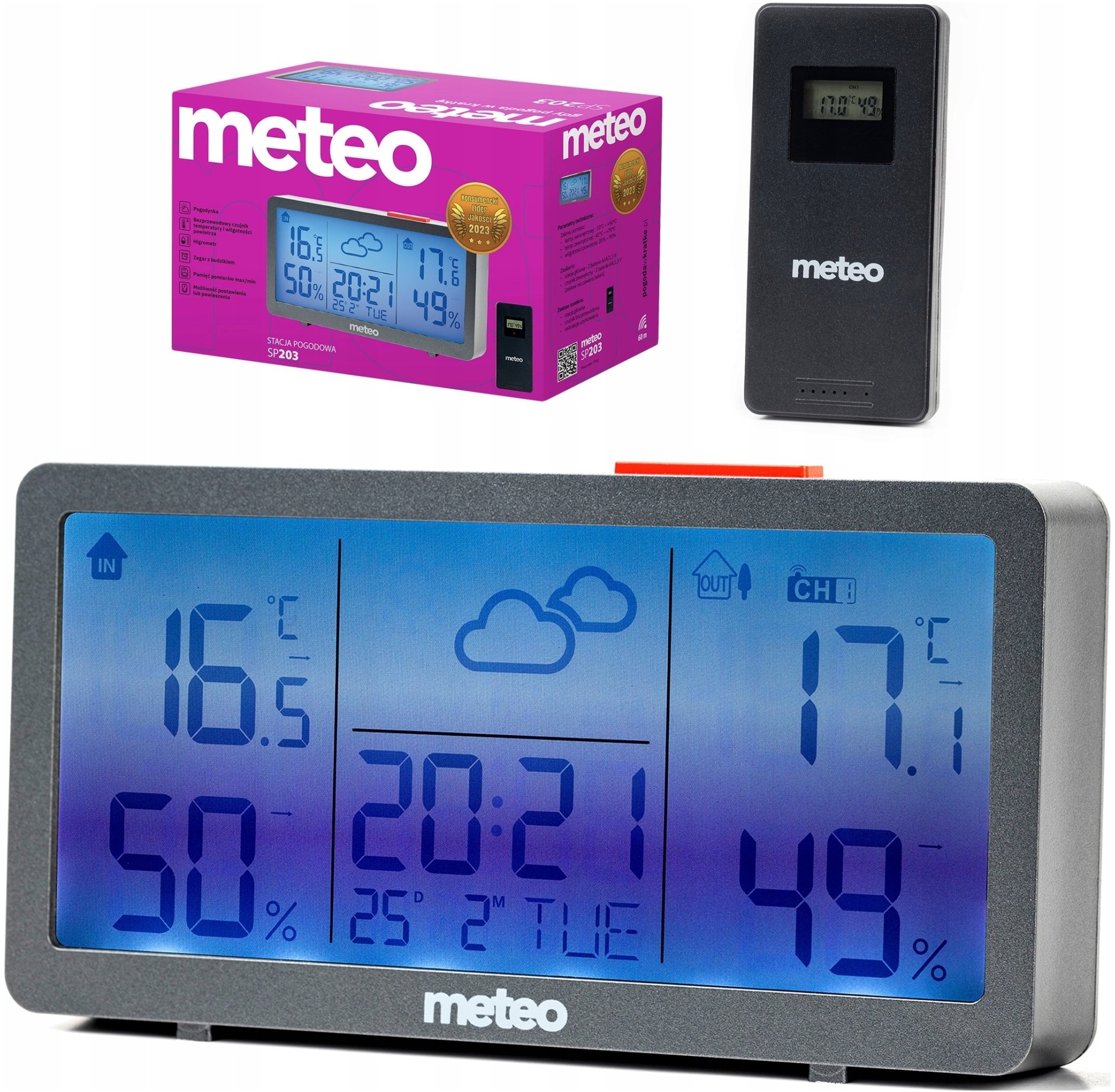 Meteo rologická stanice METEO, vlhkoměr, teploměr, hodiny SP203