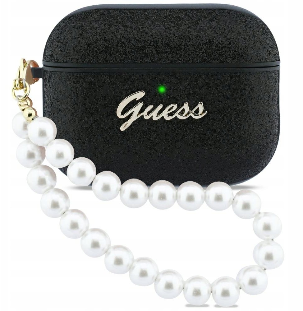 Guess Pouzdro Glitter Pearl Strap pro Apple AirPods Pro 3 černé