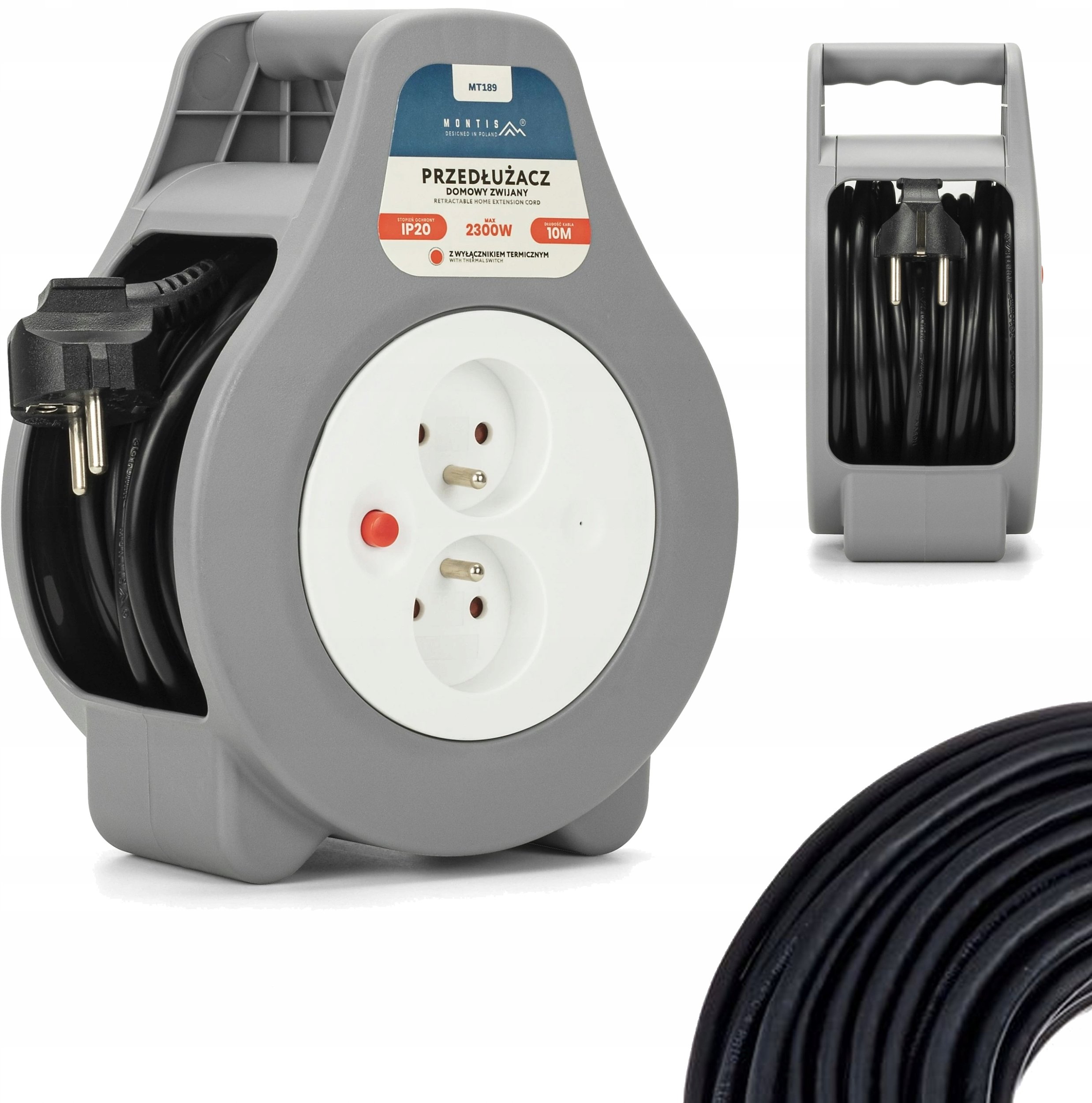 Montis MT189-10 Prodlužovací kabel se 2 zásuvkami a tepelnou pojistkou, 10 m