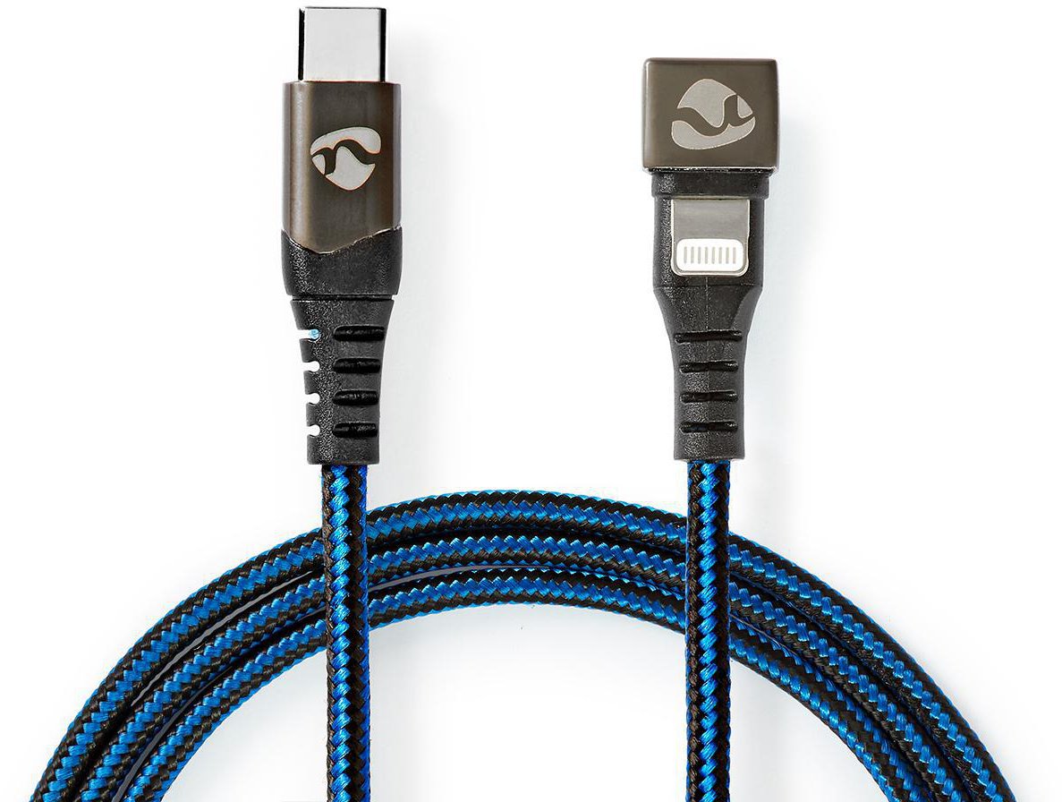 NEDIS USB kabel - USB 2.0 kabel | Apple Lightning 8-pinový | USB-C™ konektor | 60 W | 480 Mb/s | Poniklovaný | 1,00 m | Kulatý | Opletený / Nylonový | Modrý / Černý