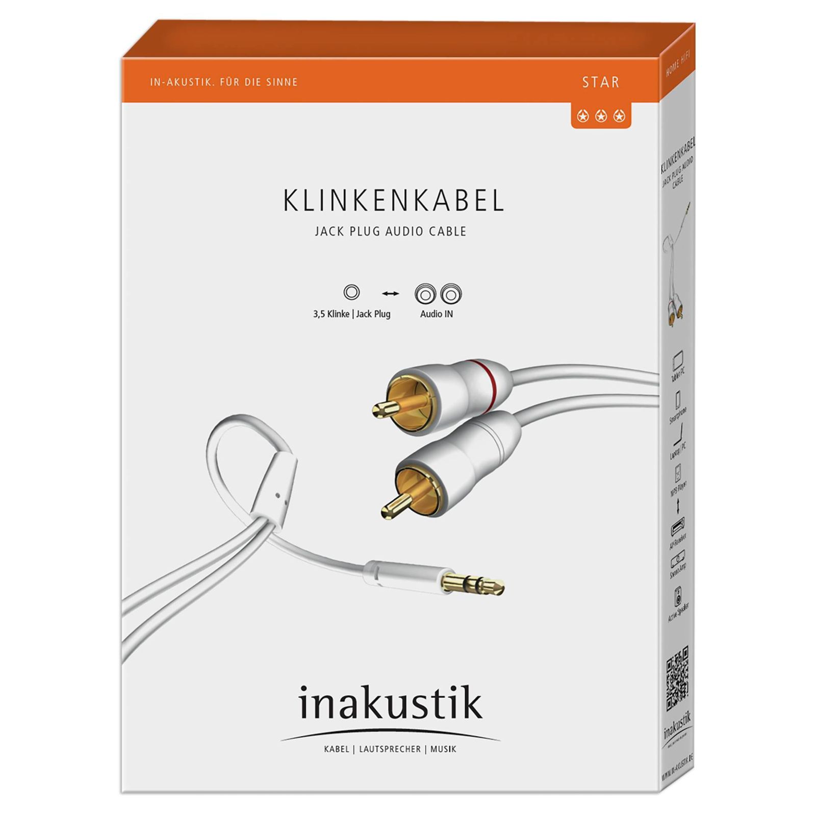 in-akustik 003100005 Star Audio Kábel 3,5 mm Jack - Cinch 0,5 m