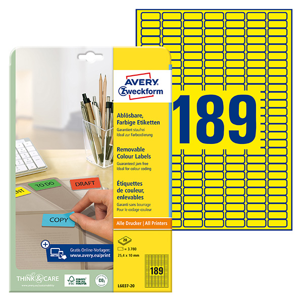 Avery Zweckform LABEL ZF L6037 MINI LABEL 25,4X10 MM ŽLUTÝ LABEL