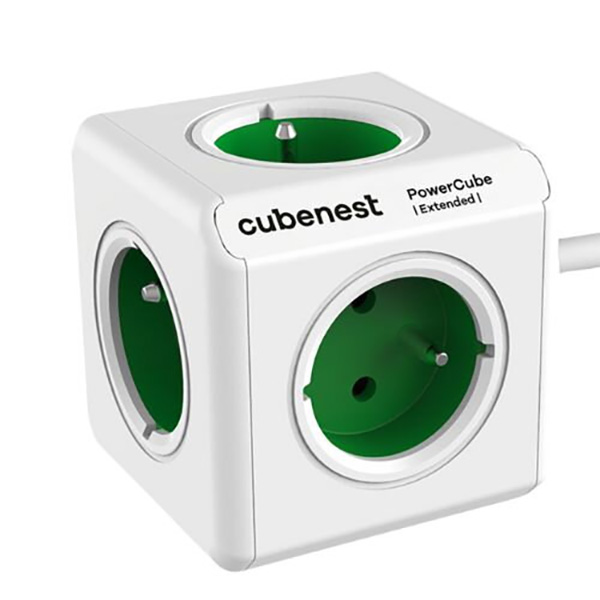 Cubenest Powercube Extended, 5× zásuvka, 1,5 m,  bílá/zelená, dětská pojistka, uzemnění, dok, max. 10A/250V~2500W