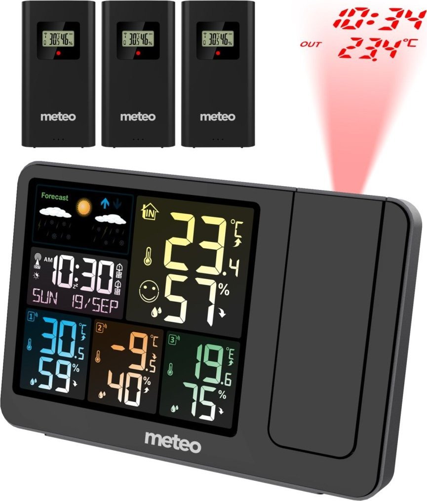 Meteo stanice Meteo s laserovým projektorem DCF se 3 senzory