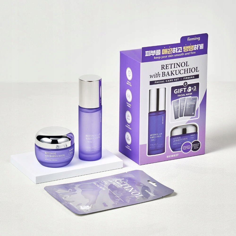 Bielenda SKIN627_SET Pleťové sérum s retinolem a bakuchiolem 50 ml + pleťový krém 50 g + pleťové masky 3x22 ml