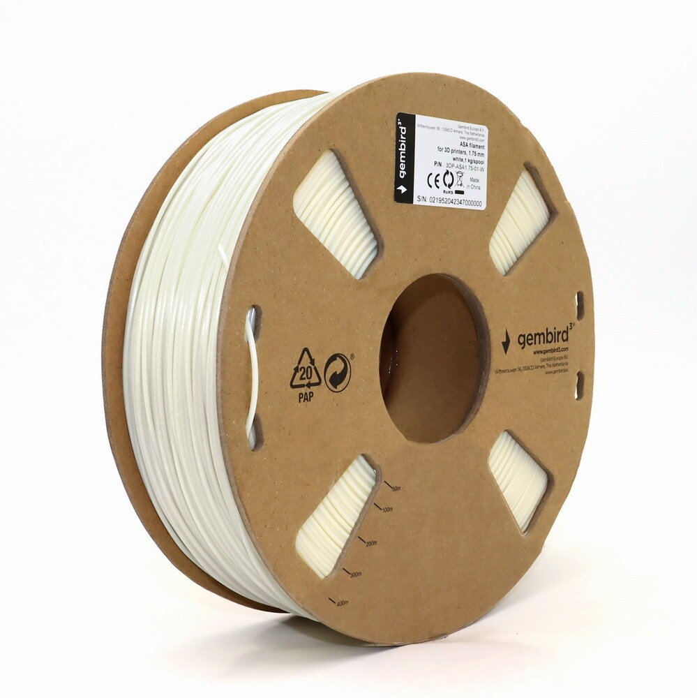 Gembird GEMBIRD Filament ASA bílý 1,75mm 1kg