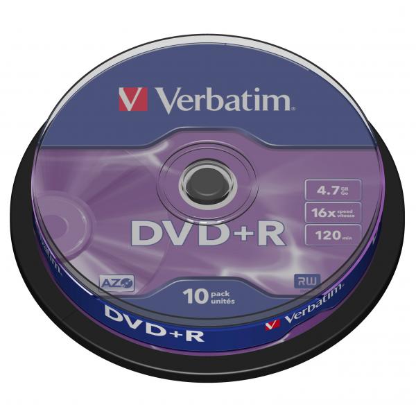 VERBATIM DVD+R(10-Pack)Spindl/MattSlvr/16x/4.7GB
