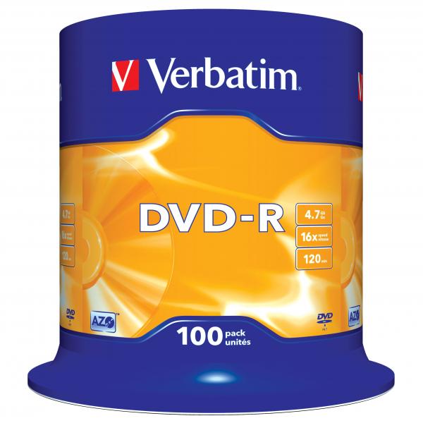 VERBATIM DVD-R(100-Pack)Spindl/MattSlvr/16x/4.7GB