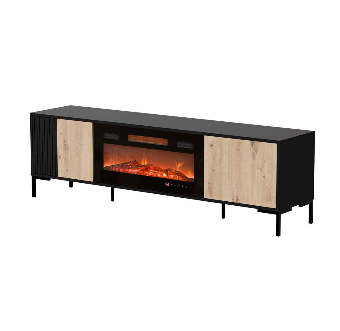 Cama RTV skříň MERCI 180 x 40 x 53,5 cm černá/dub artisan + krb