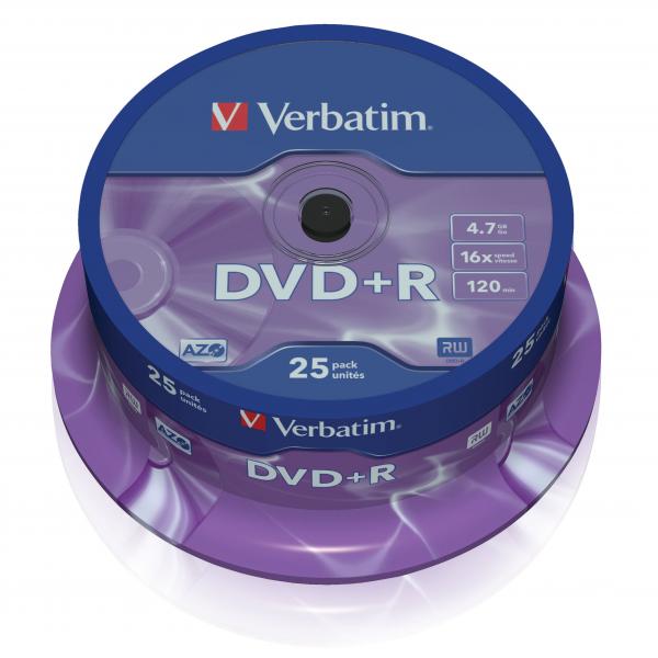 VERBATIM DVD+R(25-Pack)Spindl/MattSlvr/16x/4.7GB