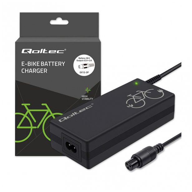 Qoltec Nabíječka pro elektrokola 36V | 42V | 2A | GX12-3Pin + napájecí kabel