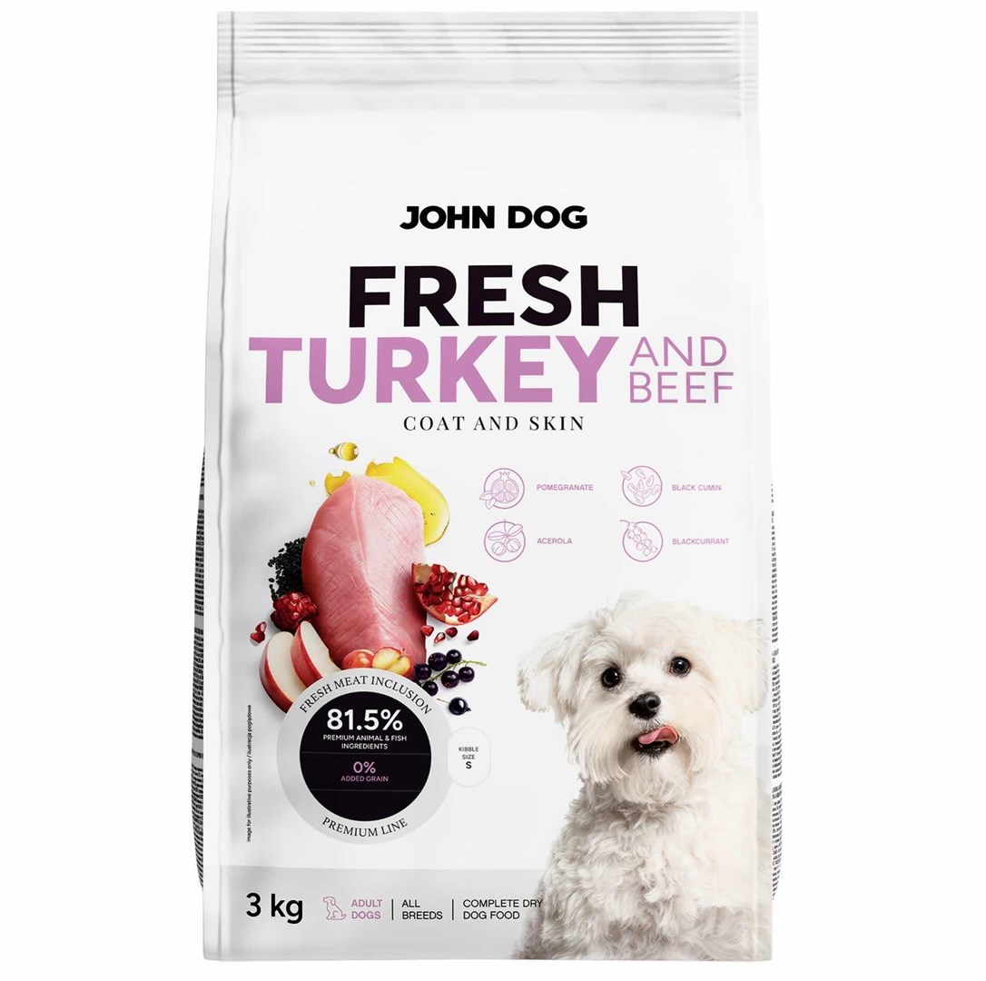 JOHN DOG Fresh Turkey and beef - suché krmivo pro psy - 3kg