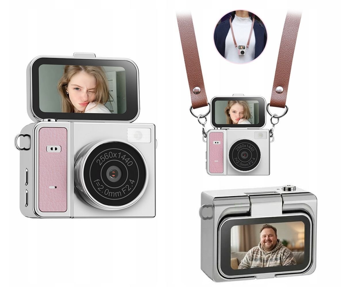 Xrec Mini Camera Retro Video 2k Digitální Fotoaparát Přívěsek Klíčenka Otočný Obrazovka / Xrec X7 / Růžová - Šedá
