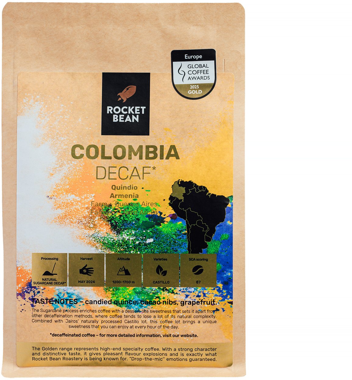 Hard Beans Rocket Bean - Bezkofeinová káva z Kolumbie, Quindío a Arménie, filtrovaná 200 g