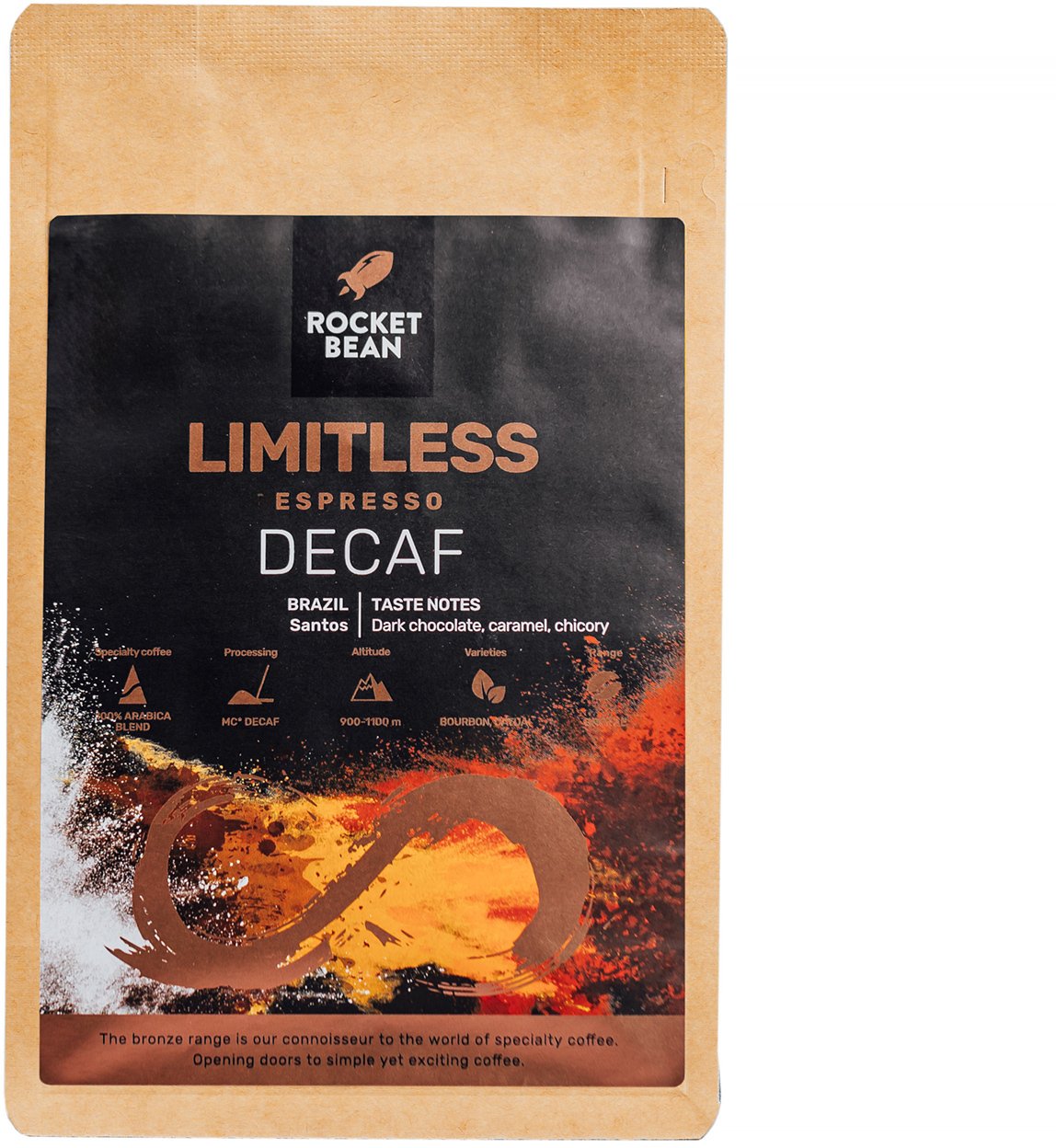Hard Beans Rocket Bean - Bezkofeinová kávová zrna Brazil Limitless Decaf Espresso 200 g