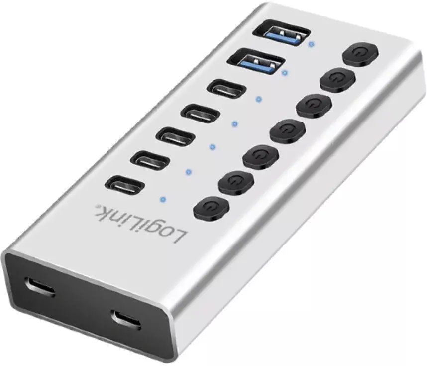 LogiLink 7x USB-A/C hub s vypínačem