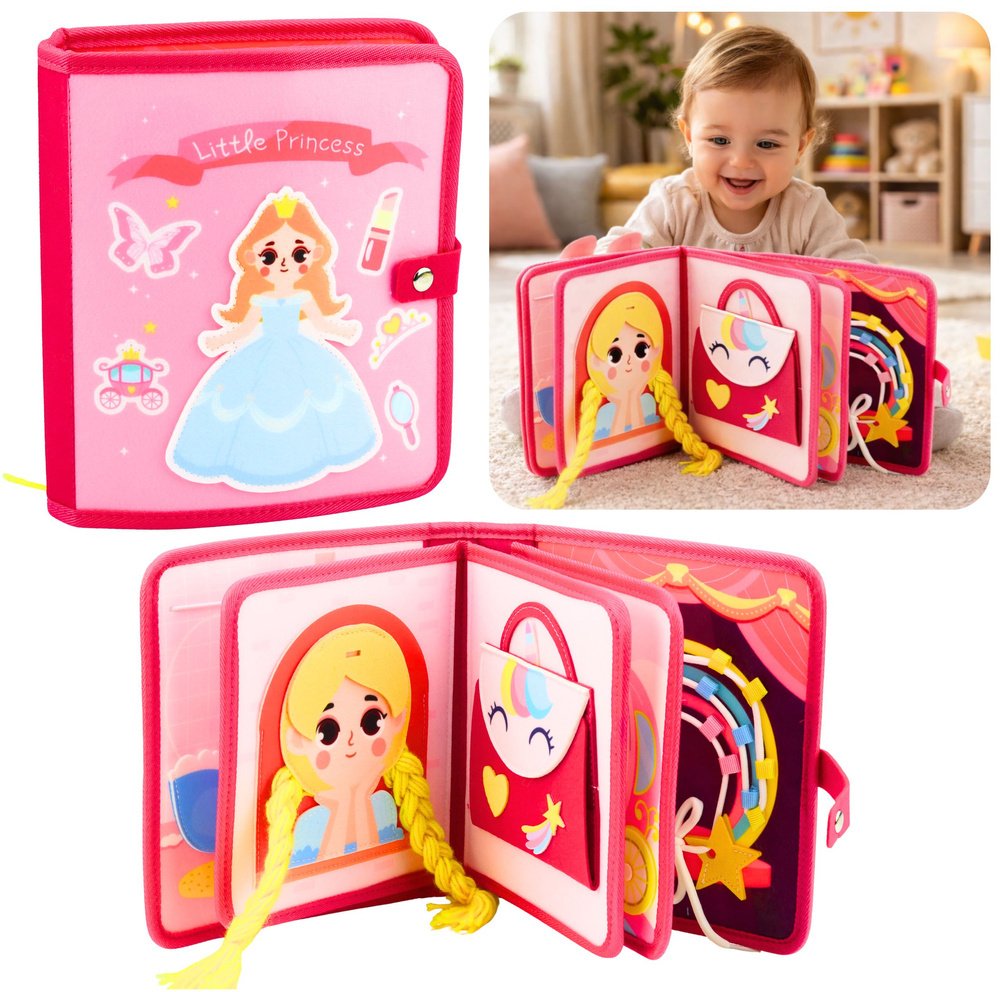 LeanToys Senzorická vzdělávací kniha 3D Felt Princess Pink