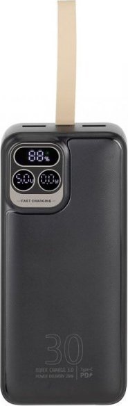 RivaCase Powerbanka RIVACASE POWERBANK 30 000 mAh USB-C 20W LCD, 1x I/O USB-C PD 20W, 2x USB-A QC 3.0 18W, ČERNÁ