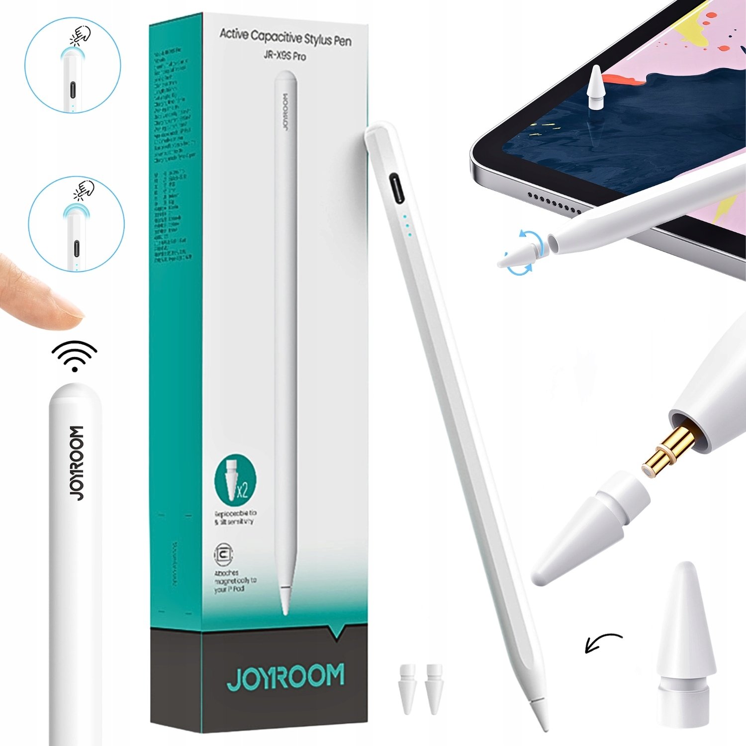 Joyroom Stylus Joyroom JR-X9S Pro Active Stylus se 2 vyměnitelnými hroty - bílý